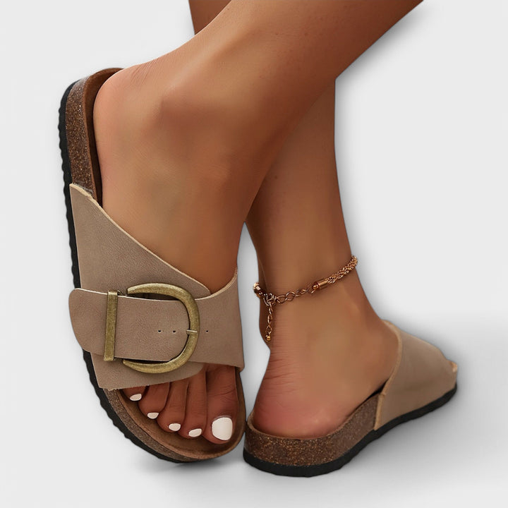 Margie - Women's Cork Mules with Buckle Strap Design