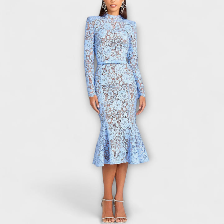 Freya – Elegant Midi Dress in Floral Lace