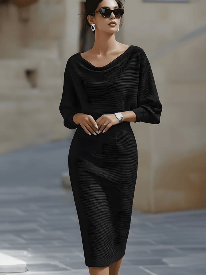 Charlotte | Women's Draped Batwing Sleeve Midi Elegant Dress