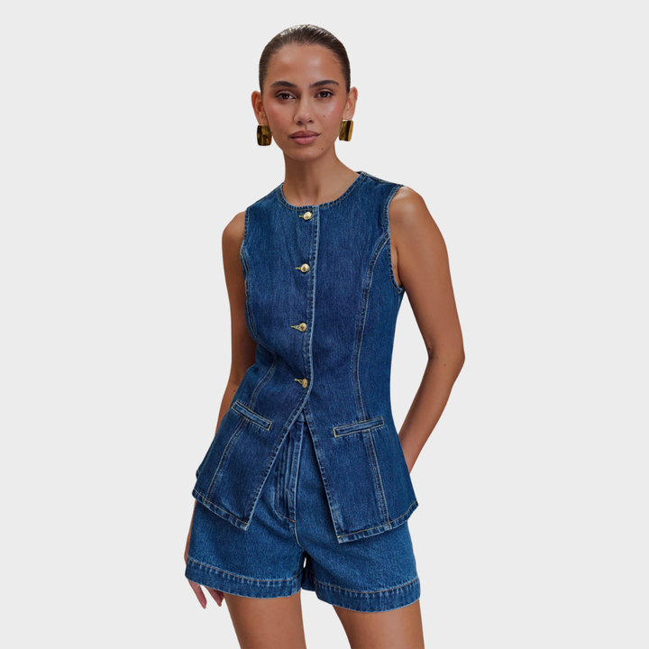 Women's Denim Two-Piece Outfit - Stylish and Comfortable Set