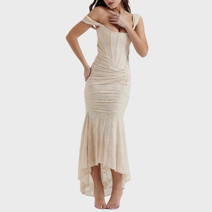 Women's Draped Corset Floral High-Low Gown