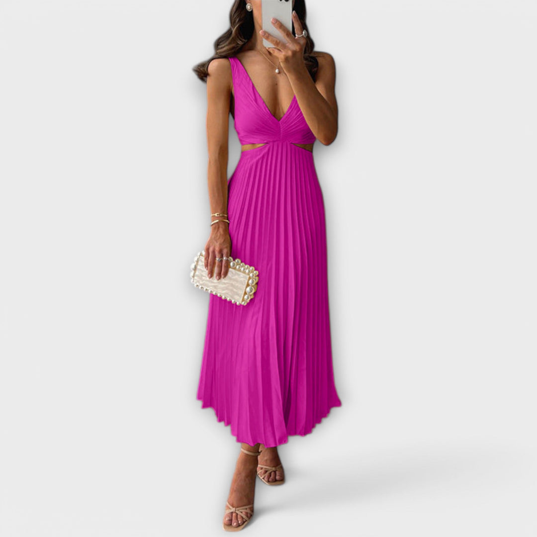 Nadia - Summer Dress with Back Cut-Out and Pleated Detail