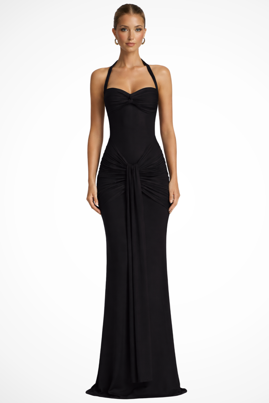 Celine | Women's Halter Neck Ruched Wedding Guest Maxi Dress