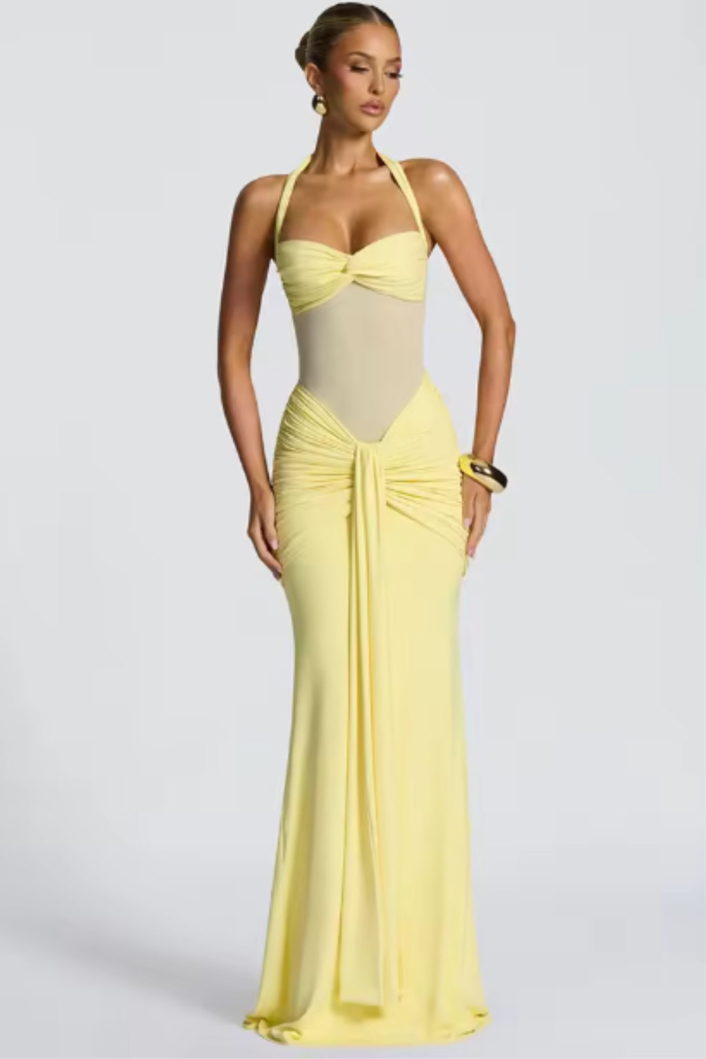 Celine | Women's Halter Neck Ruched Wedding Guest Maxi Dress