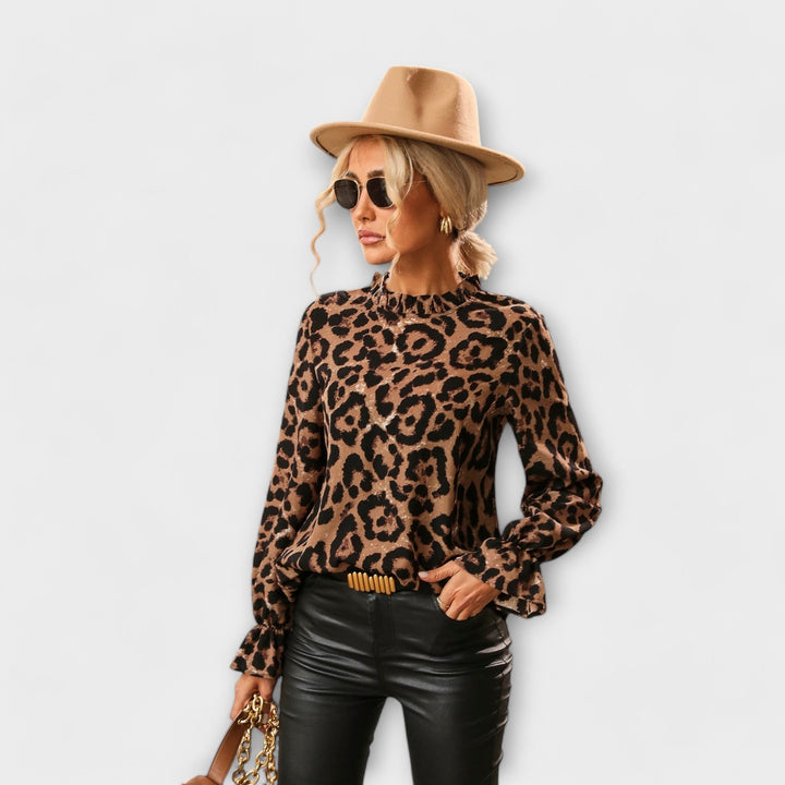 Kayla – Leopard Blouse with Pleated Collar