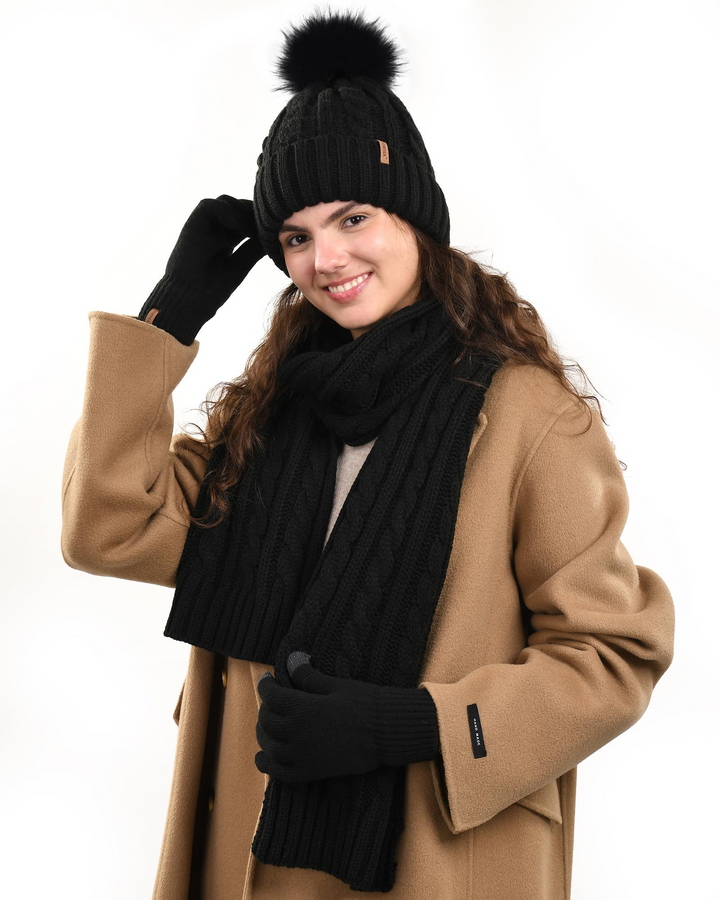 Chic Winter Hat, Scarf, and Gloves Ensemble