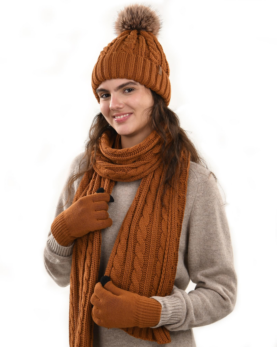 Chic Winter Hat, Scarf, and Gloves Ensemble