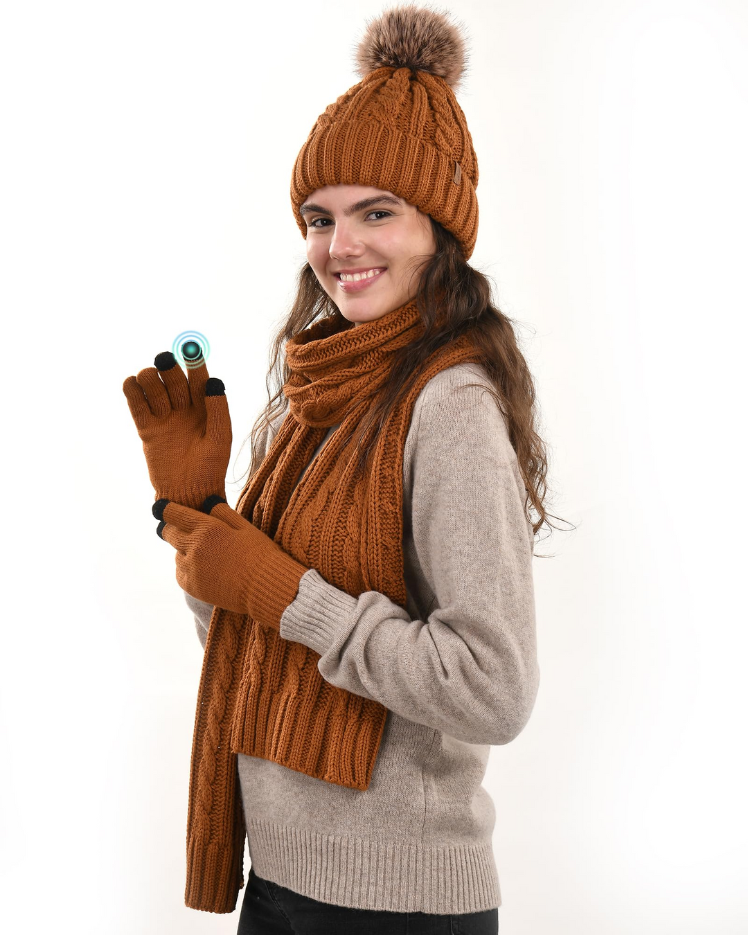 Chic Winter Hat, Scarf, and Gloves Ensemble
