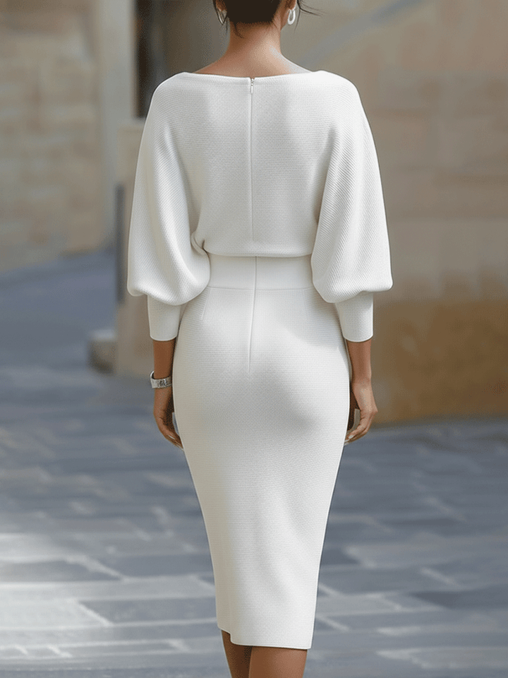 Charlotte | Women's Draped Batwing Sleeve Midi Elegant Dress