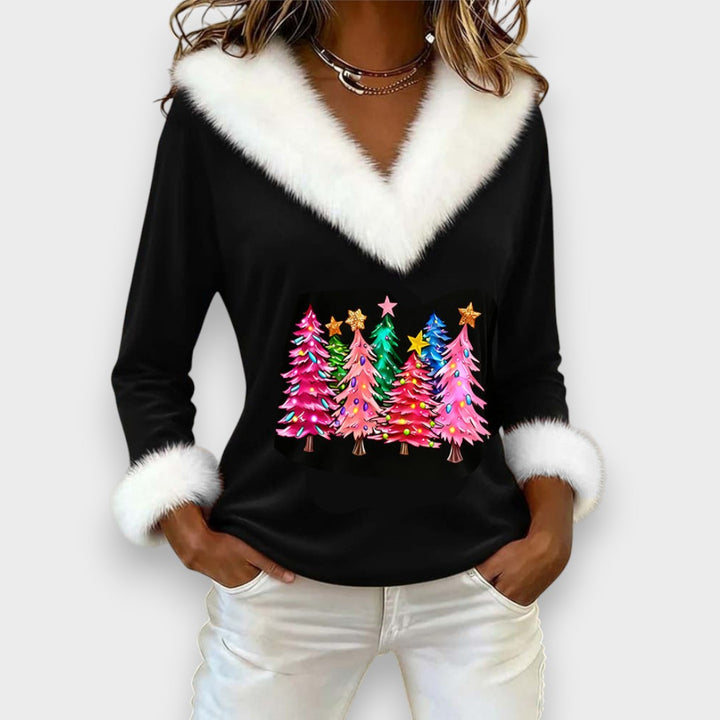 Liz | Knitted top with V-neck and Christmas tree print