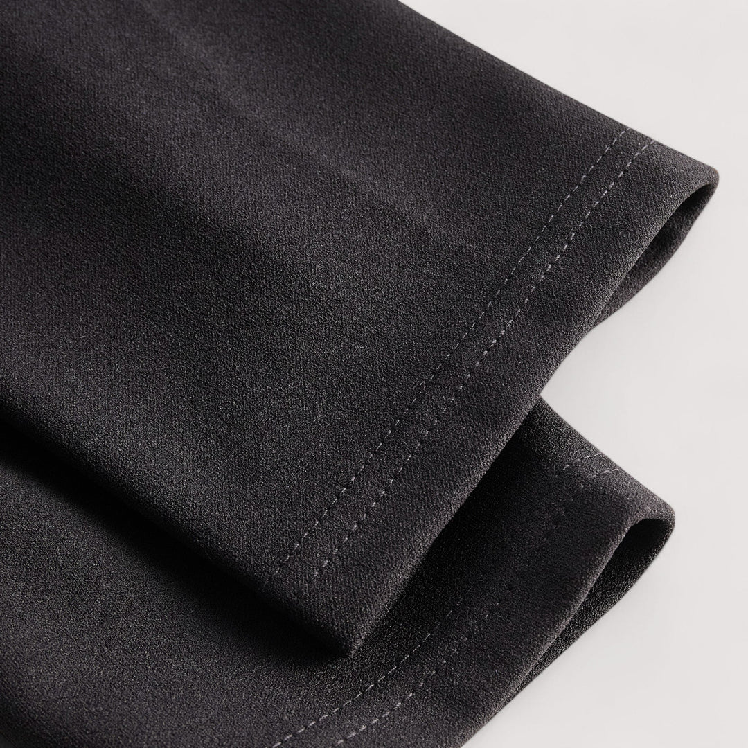 Kate | Refined black dress with belt and mandarin collar