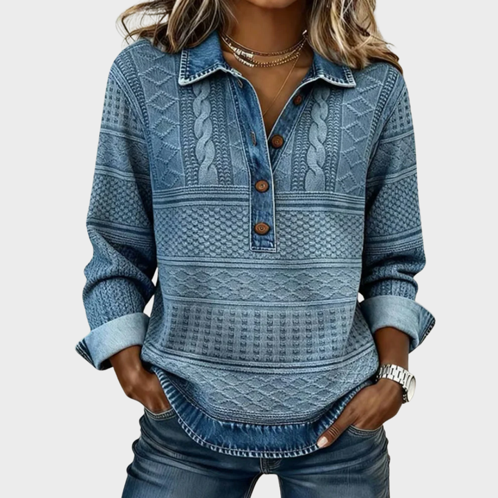 Chloe | Textured Knit Button-Neck Jumper