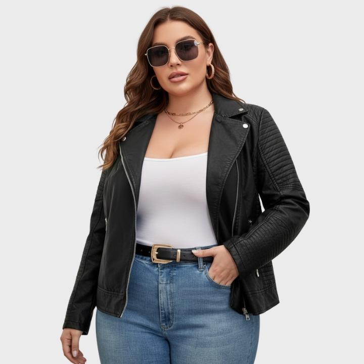 Women's Plus Size Biker Jacket with Zipper Pockets