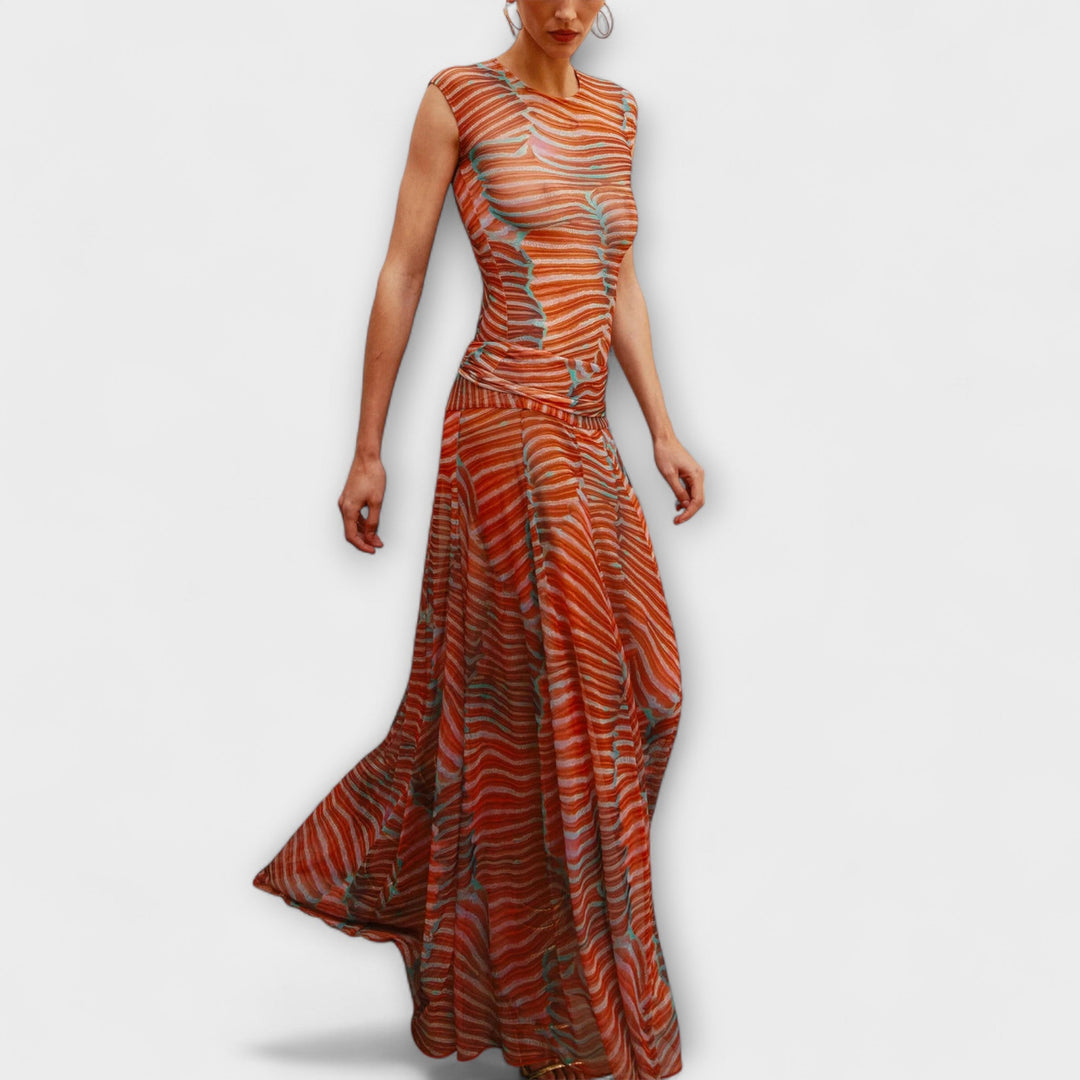 Phoenix - Sheer Wave Mesh Bodysuit and Skirt Ensemble