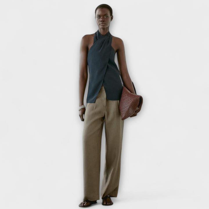 Leah – Blue Halter Neck Top with Back Cut-Out