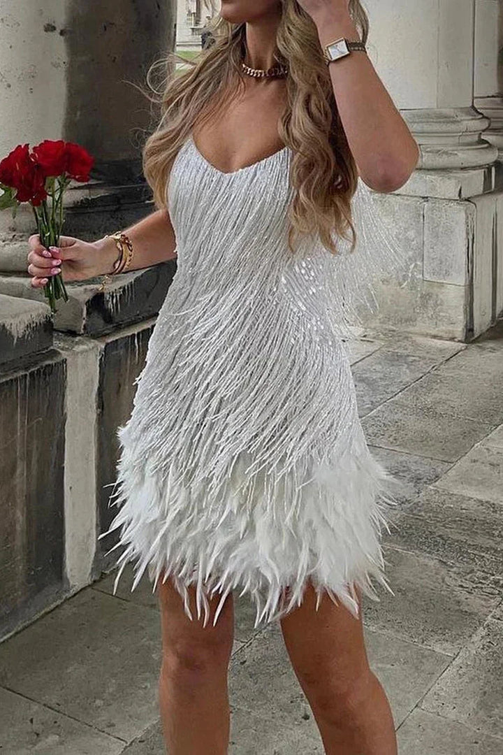 Cute Feather Party Mini Dress