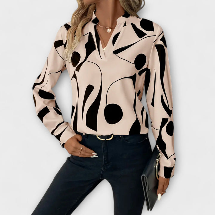 Elegant Blouse with Long Sleeves and V-Neck