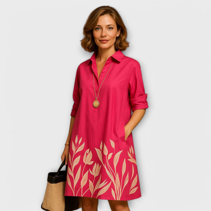 Modern Shirt Dress with Collar and Three-Quarter Sleeves