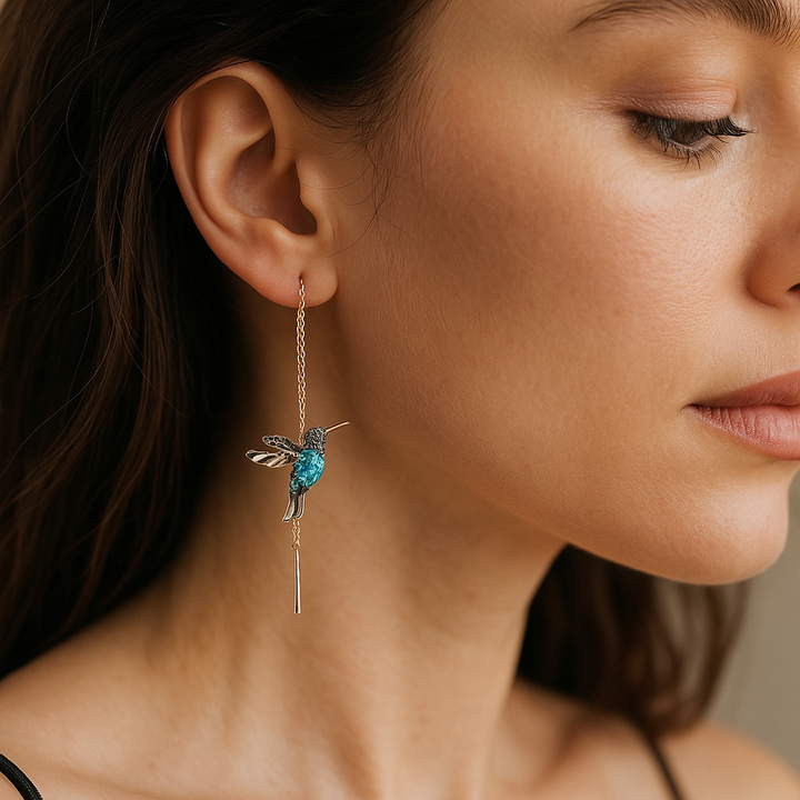 Hummingbird Earrings with Enamel and Zirconia