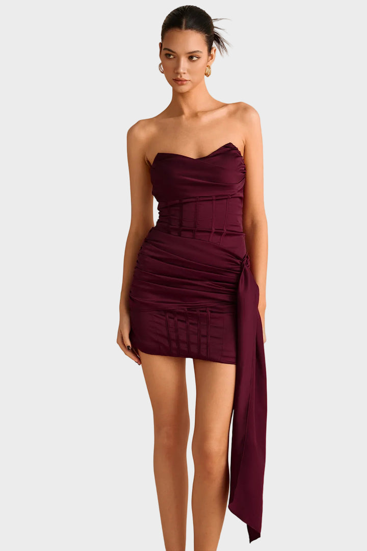 Burgundy Y2K Satin Asymmetrical Sleeveless Mini Dress