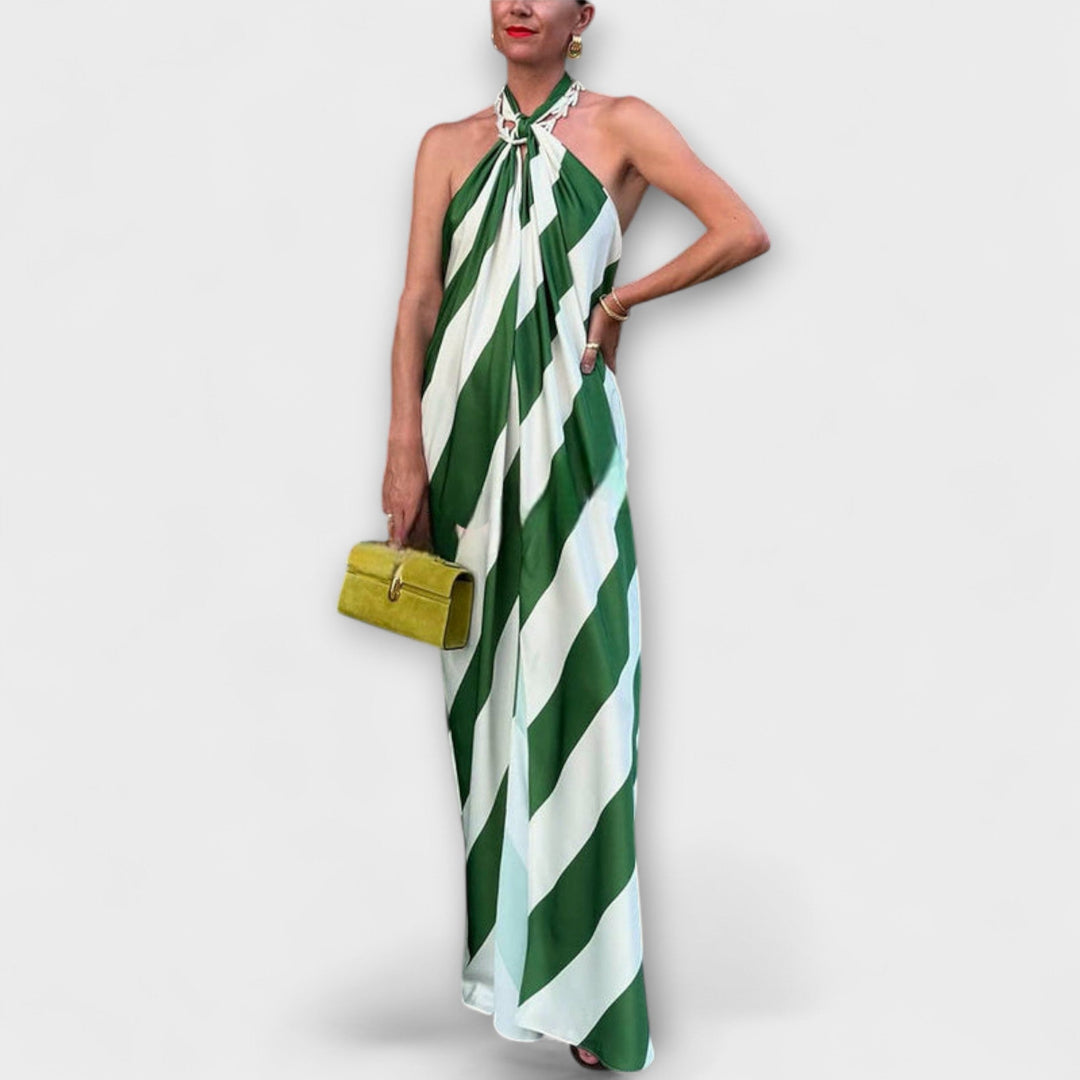 Marlowe - Striped Pattern Halter Backless Maxi Dress