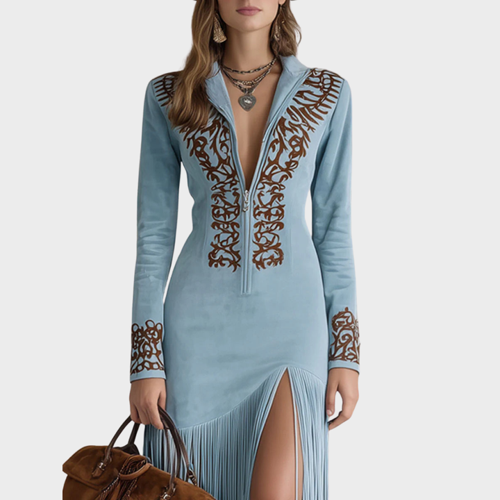 Victoria | Fringed suede boho dress