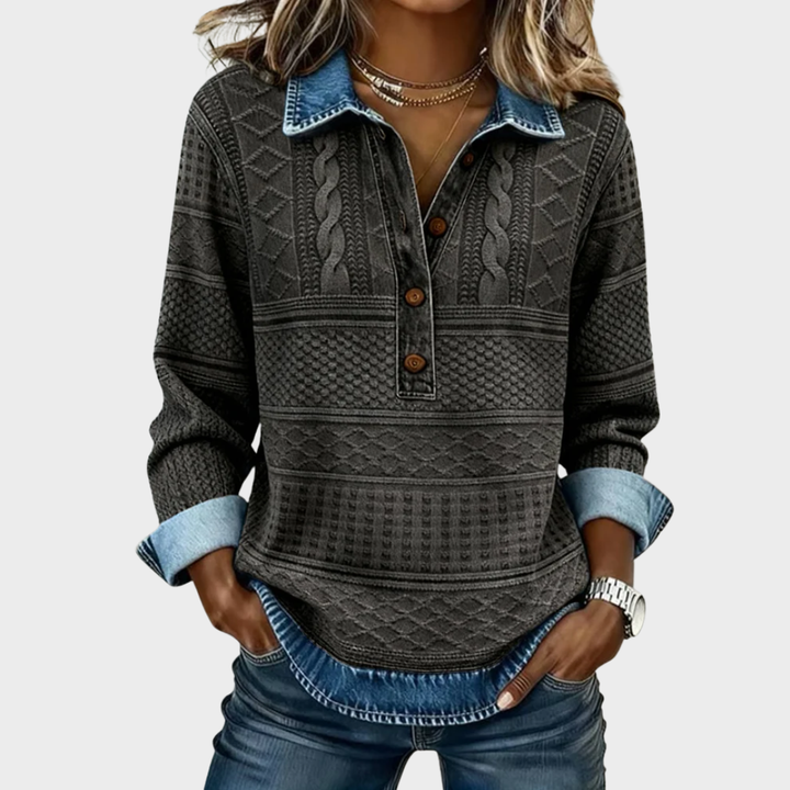 Chloe | Textured Knit Button-Neck Jumper