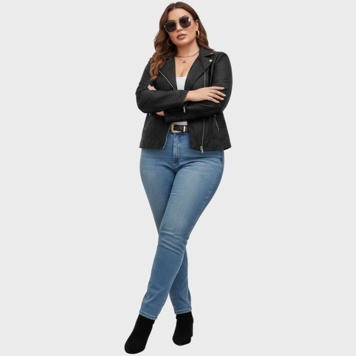 Women's Plus Size Biker Jacket with Zipper Pockets