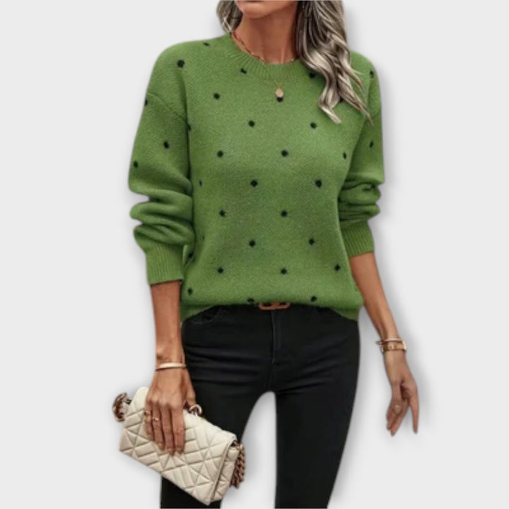 Ava – Casual Long-Sleeve Knitted Sweater with Dot Pattern