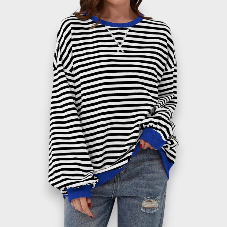 Alma | Casual Long Sleeve Sweatshirt with Round Neck and Stripe Pattern