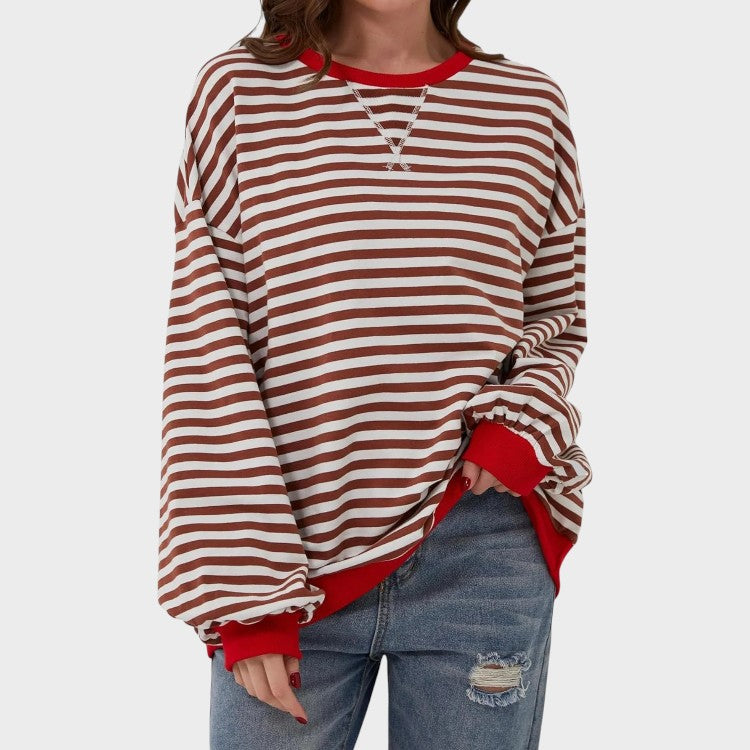 Alma | Casual Long Sleeve Sweatshirt with Round Neck and Stripe Pattern