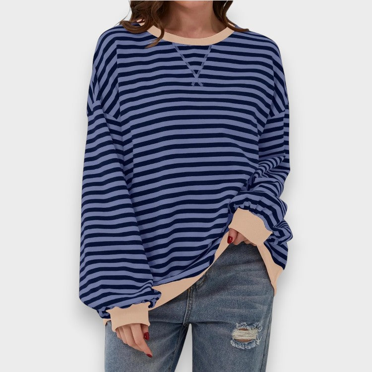 Alma | Casual Long Sleeve Sweatshirt with Round Neck and Stripe Pattern