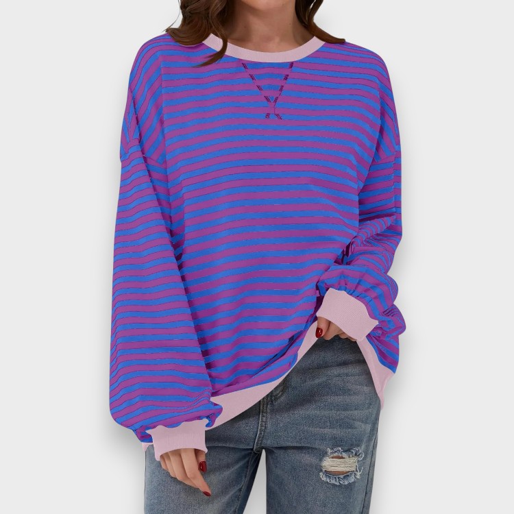 Alma | Casual Long Sleeve Sweatshirt with Round Neck and Stripe Pattern