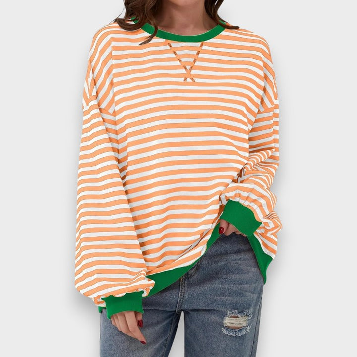 Alma | Casual Long Sleeve Sweatshirt with Round Neck and Stripe Pattern