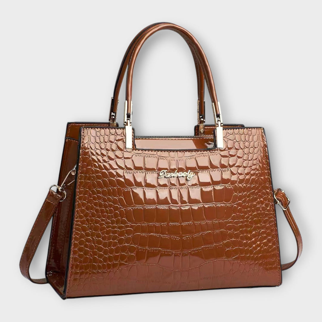 Léora. - Glossy Handbag with Crocodile Leather Pattern