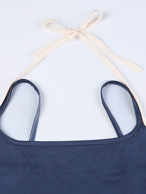 Vintage Blue Contrast Colour Mock Two-Piece Camisole