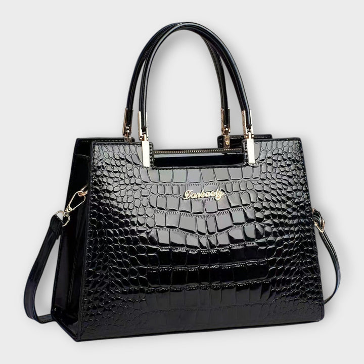 Léora. - Glossy Handbag with Crocodile Leather Pattern