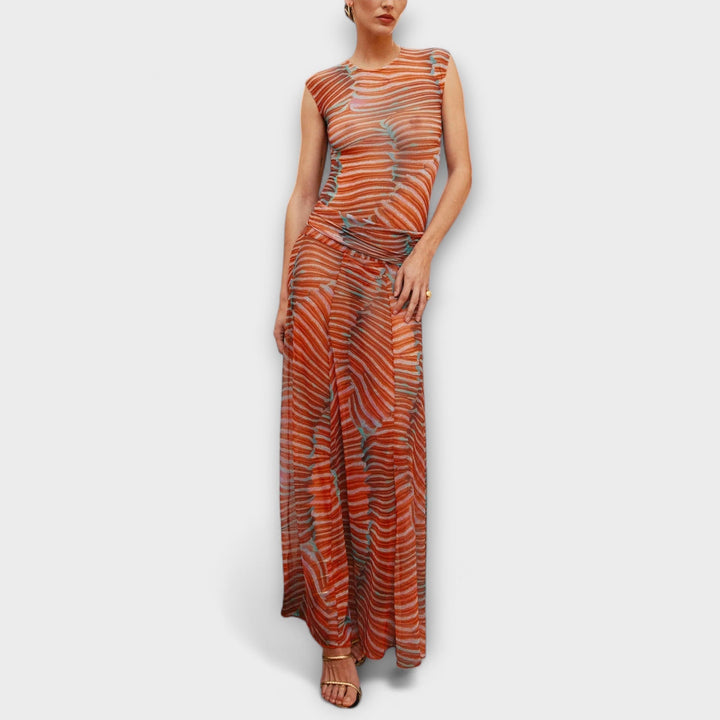 Phoenix - Sheer Wave Mesh Bodysuit and Skirt Ensemble