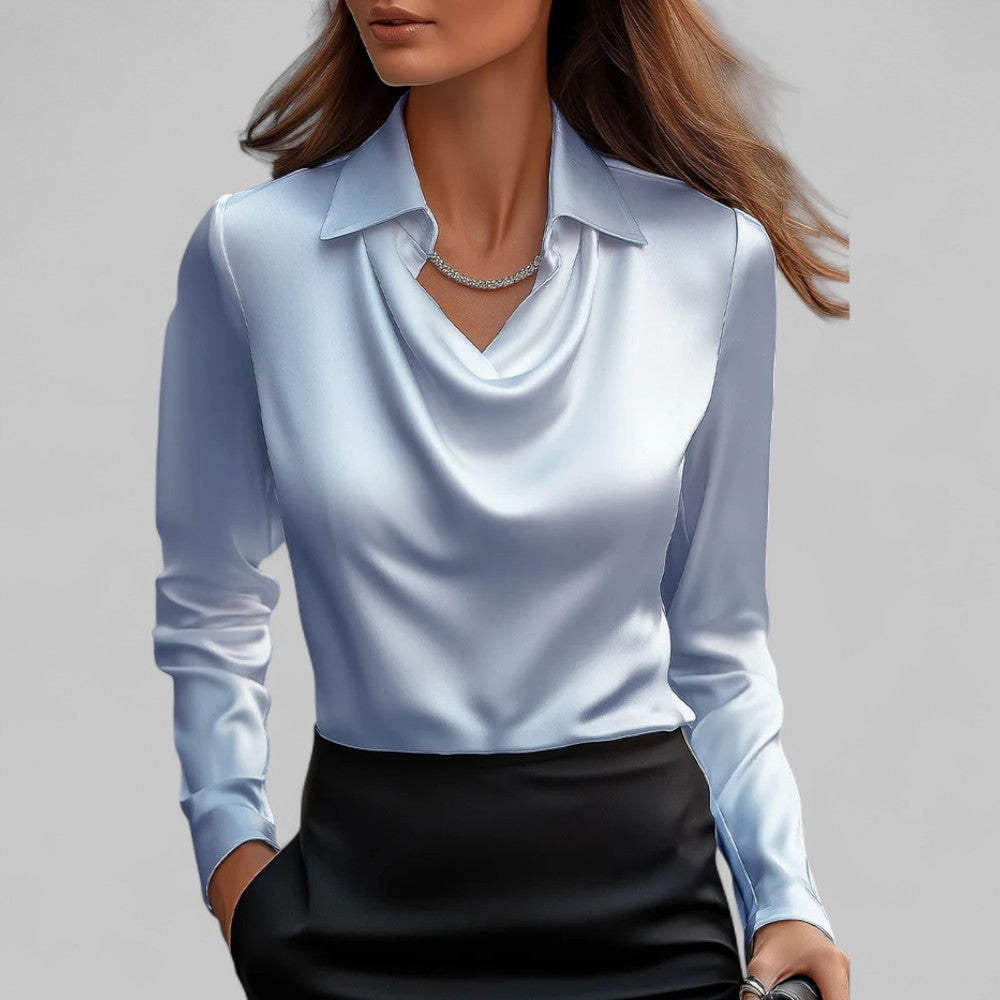 Isla Draped Fit Blouse | Draped Neck Long Sleeve Blouse