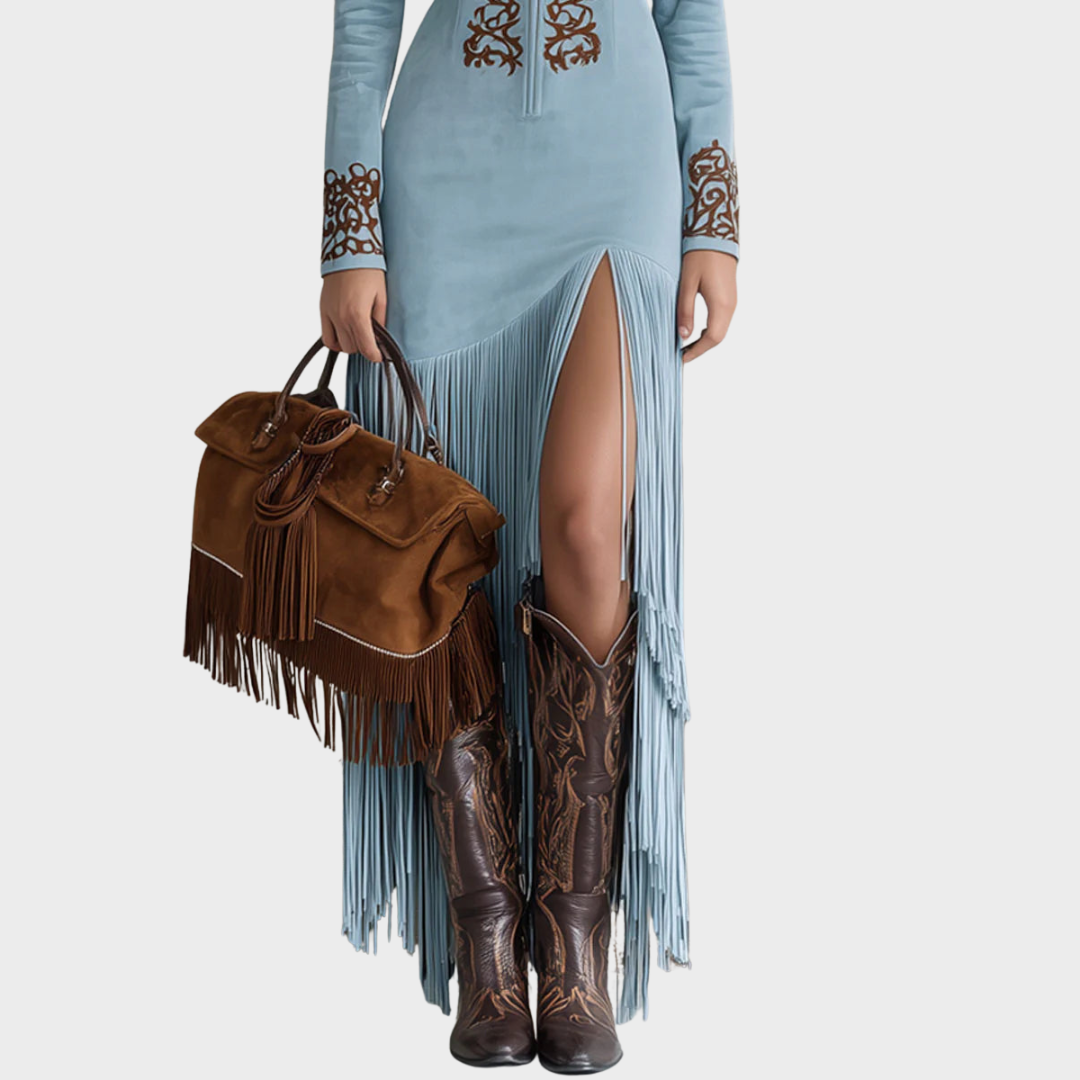 Victoria | Fringed suede boho dress