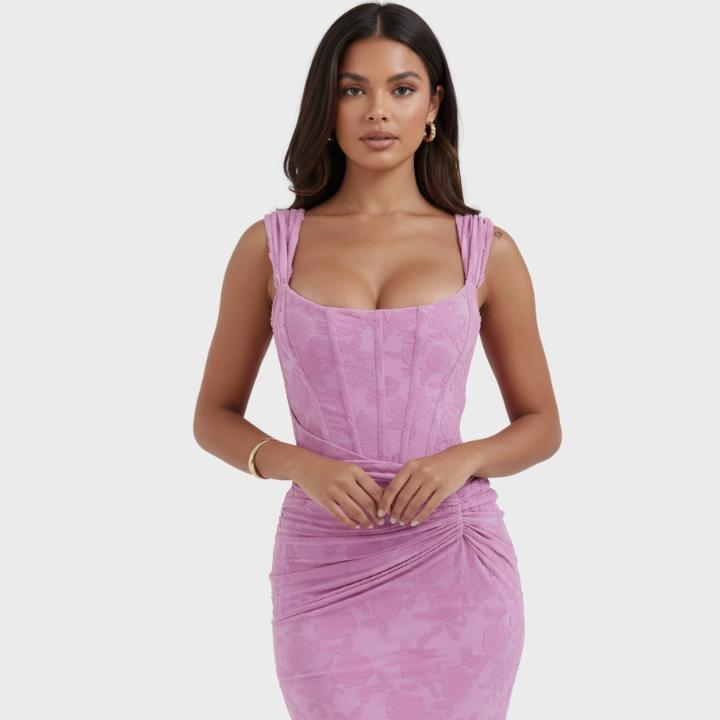 Women's Draped Corset Floral High-Low Gown