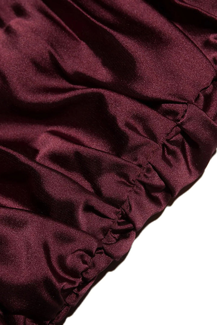 Burgundy Y2K Satin Asymmetrical Sleeveless Mini Dress