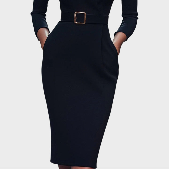 Jana | Elegant Black Shift Dress with Belt