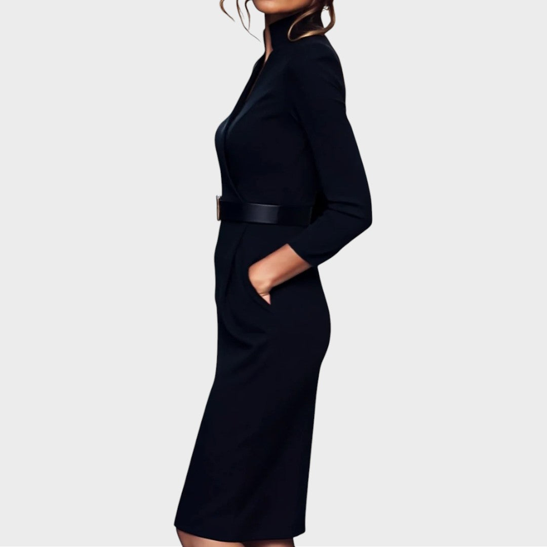 Jana | Elegant Black Shift Dress with Belt