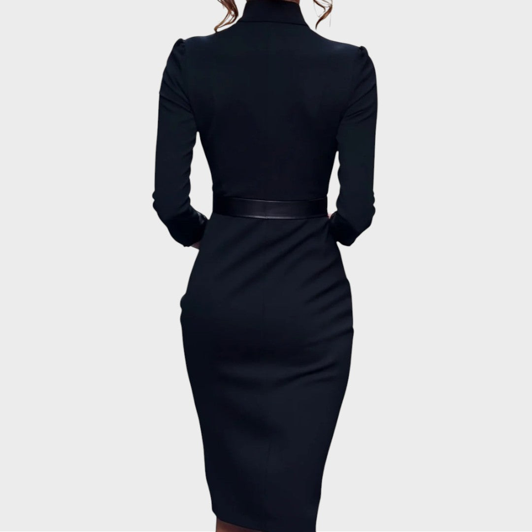 Jana | Elegant Black Shift Dress with Belt