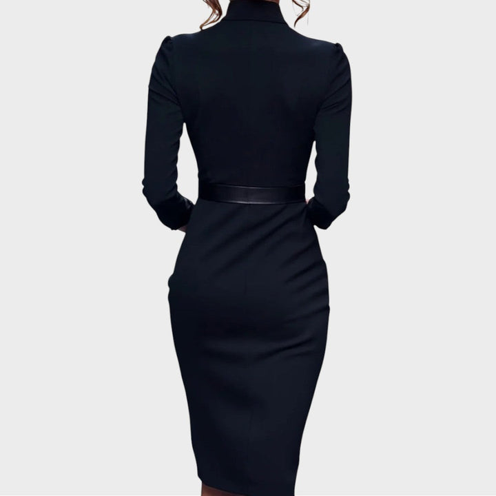 Jana | Elegant Black Shift Dress with Belt