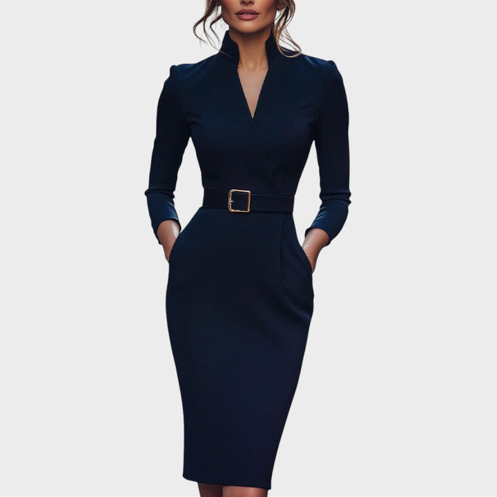 Jana | Elegant Black Shift Dress with Belt