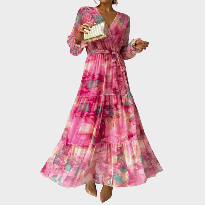Fiona | Women's Wrap Maxi Dress with Floral Pattern and Long Sleeves