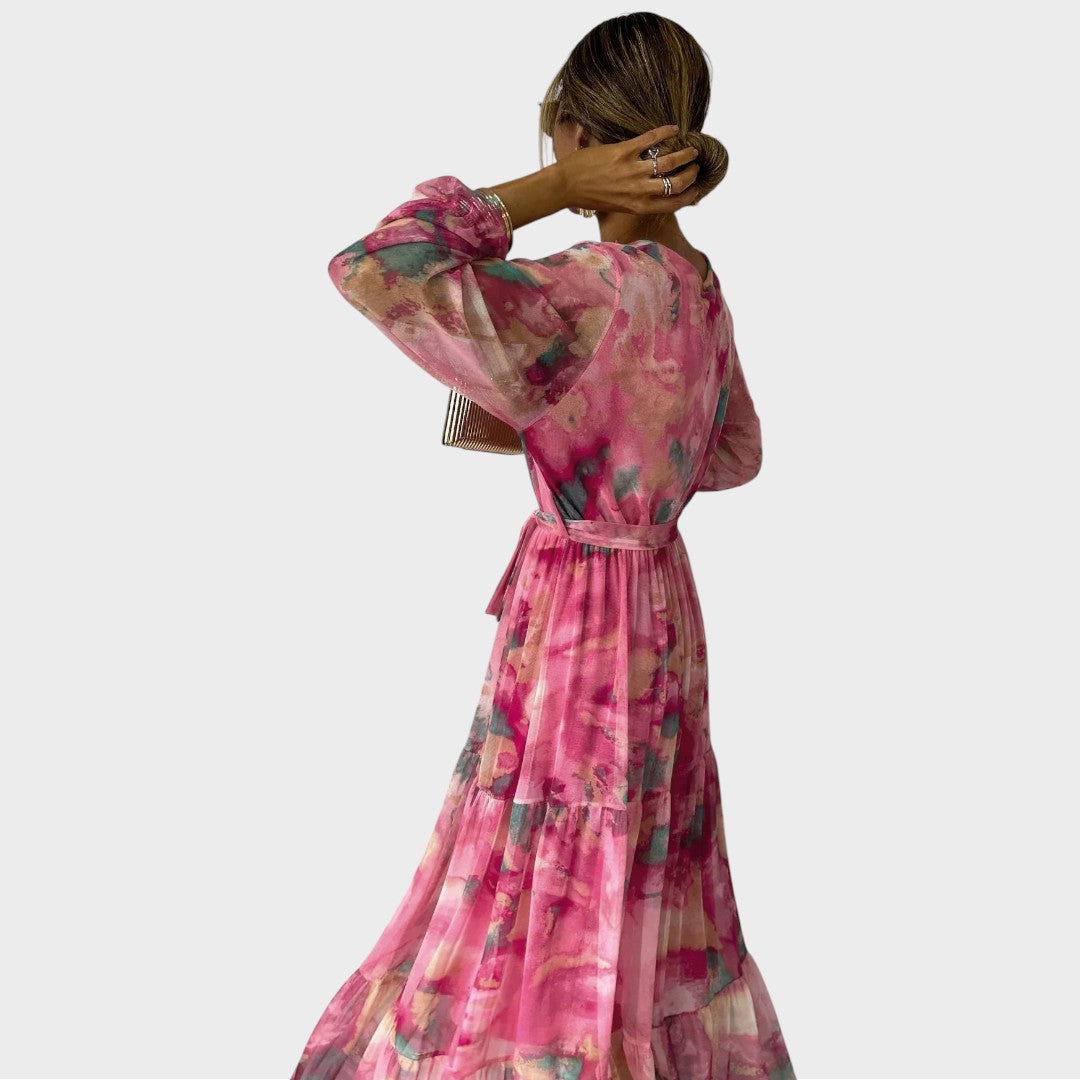 Fiona | Women's Wrap Maxi Dress with Floral Pattern and Long Sleeves