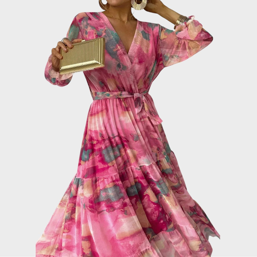 Fiona | Women's Wrap Maxi Dress with Floral Pattern and Long Sleeves